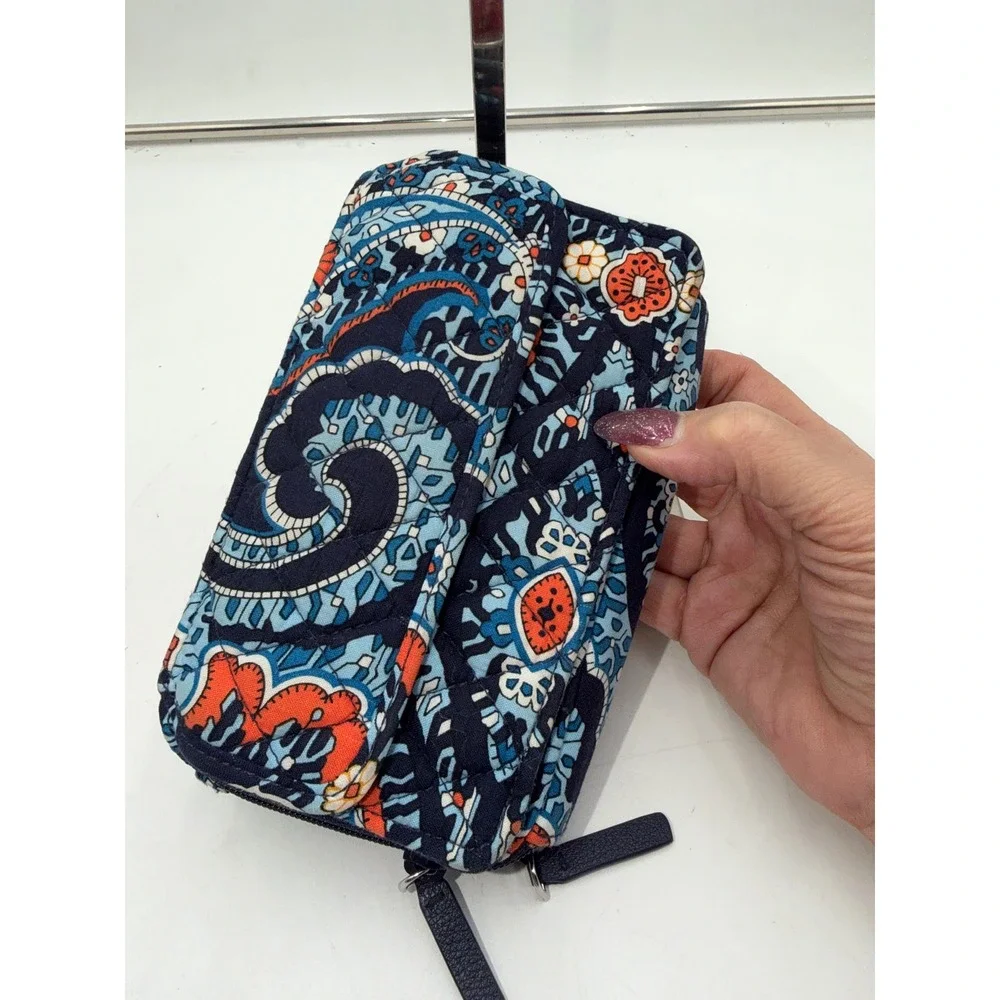 Vera Bradley Marrakesh RFID All In One Crossbody Wallet Blue Orange Paisley - Picture 4 of 8